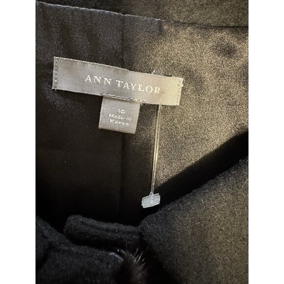 Ann Taylor Suit Jacket Blazer 10 Black Wool Cashmere Fur Trim Old Money Preppy - Picture 8 of 13